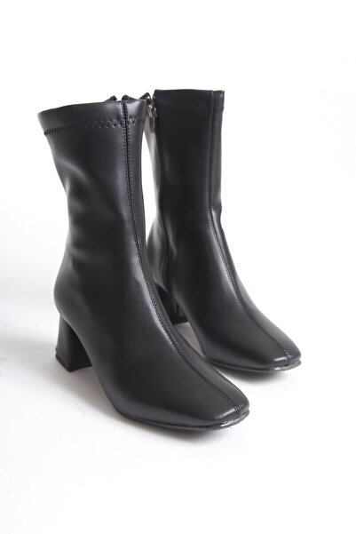 MRVN MERVINA Black Loly - Γυναικείες μπότες με τακούνι μεσαίου μήκους