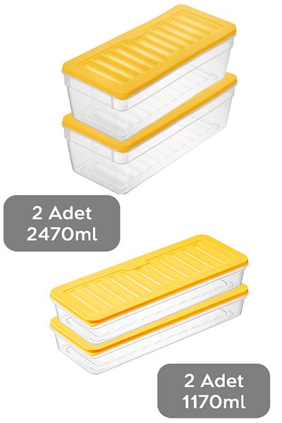 Meleni Home Set of 4 Yellow Microwave Refrigerator Organizer - Deep and Shallow Storage Container L