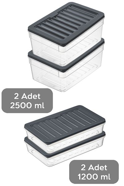 Meleni Home 4-Piece Anthracite Refrigerator Organizer Set - Deep and Shallow Microwave Freezer Container