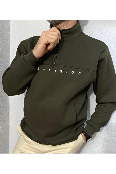 BENESSE Φούτερ με τρεις κλωστές χοντρό χειμωνιάτικο FISHER γιακά με μισό φερμουάρ