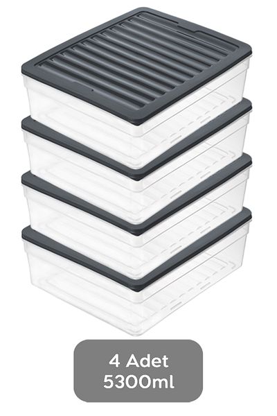 Meleni Home Anthracite Colored Deep Refrigerator Organizer Set of 4 - 5300ml Microwave Freeze Container
