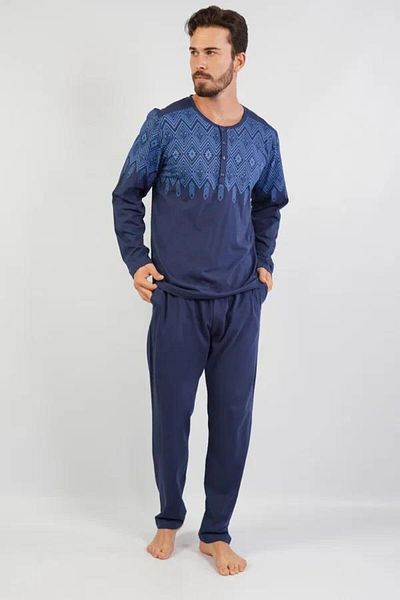 Espuar 100% Cotton, Plus Size Jacquard Men's Pajama Set with Pocket Detail