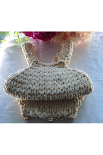 The GB Design Puffy Hand Knitted Baby Salopet 0-6 Months Compatible Beige Color