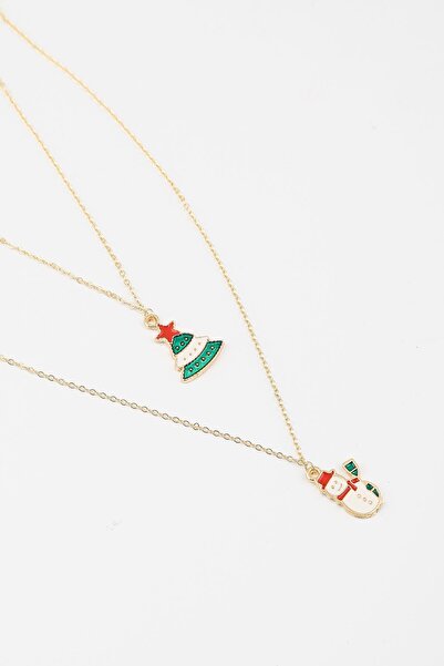 New Obsessions Christmas Santa Claus and Christmas Tree Figure Dangle Necklace Set 2 Pack