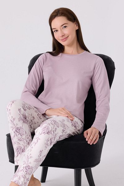 Arnetta Lilac Seasonal Pajama Set - Top and Bottom Floral Printed Long Sleeve