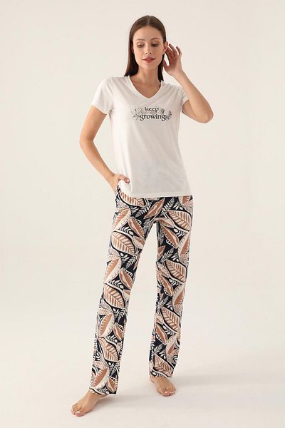 Arnetta Women's V-Neck Side Pocket Pajama Set, 100% Cotton Pajama Set