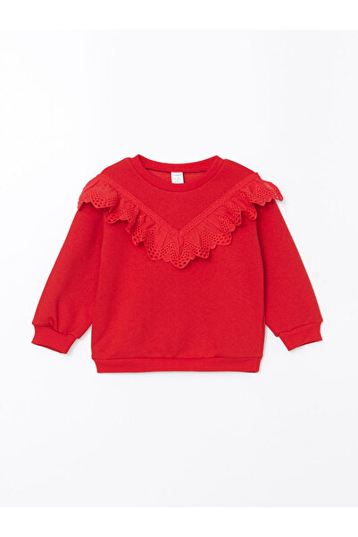 LC Waikiki LCW baby Kırmızı Bisiklet Yaka Uzun Kollu Kız Bebek Sweatshirt