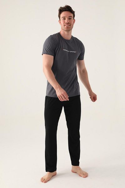 Arnetta Σετ ανδρικών πιτζάμες με στάμπα Crew Neck, 100% βαμβάκι
