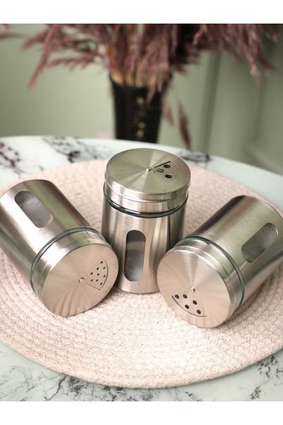 Viyalente 400 Cc Capacity Metal Coated Glass Spice Rack Salt Shaker - 3 Adjustable Head