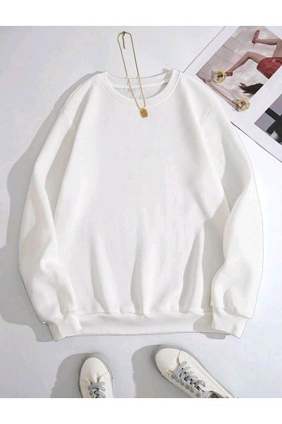 FAVORİST Plain Unprinted Go Out Oversize Fit Crew Neck Sweatshirt