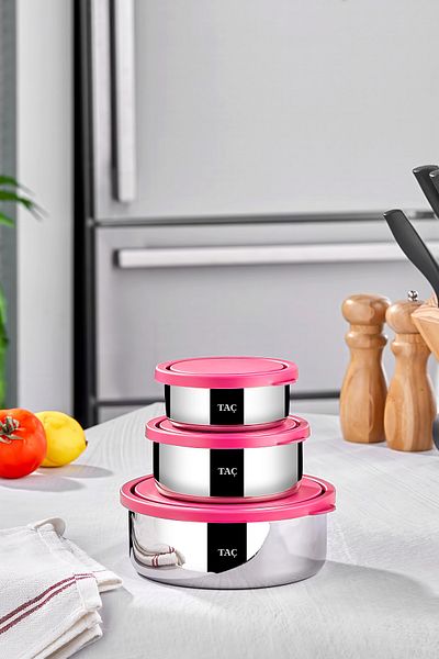Taç Fuchsia Crown Fresh 3-Piece Steel Storage Set