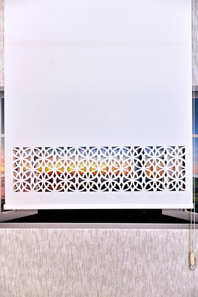 Setekshome Ekru Dairesel Lazer Kesim Modern Stor Güneşlik Perde