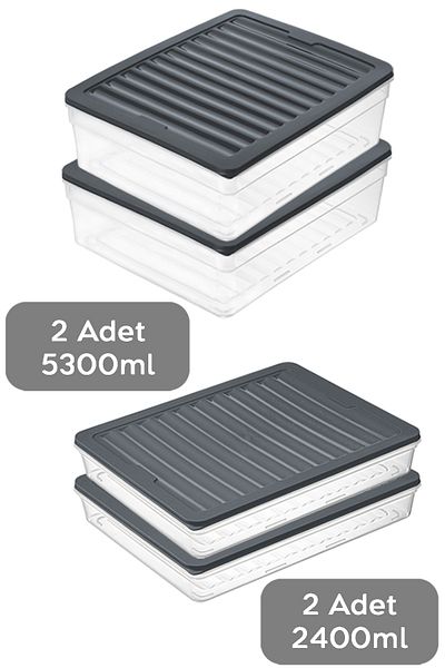 Meleni Home 4-Piece Anthracite Refrigerator Organizer Set - Deep Shallow Microwave Freeze Container XL
