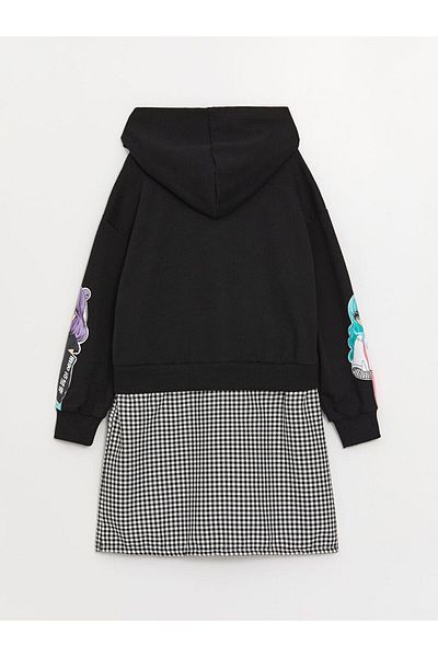 LC Waikiki Hooded K-Pop Printed Long Sleeve Girl's Dress