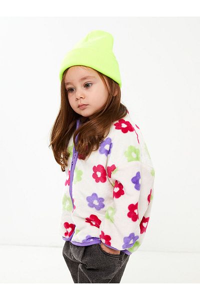 LC Waikiki Baby Stand Collar Long Sleeve Patterned Baby Girl Coat
