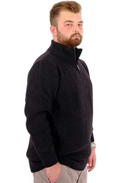ModeXL Men's Knitwear Sweater - Plus Size, Half Zip, Stand Collar, Black 24209