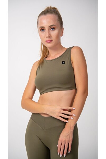 Keep Risen Χακί Χρώμα Αμάνικο Τοπ Κοντό