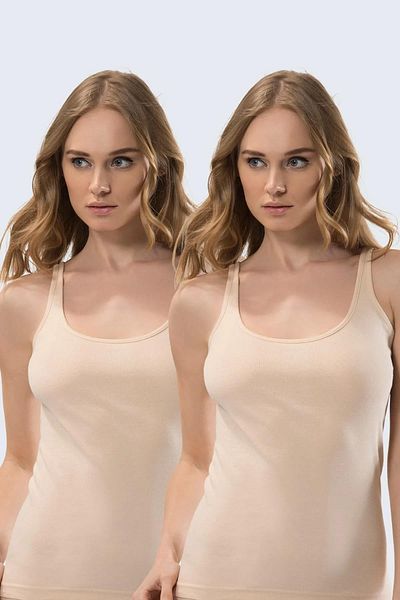 TÜREN Women's Strappy Camisole - 100% Cotton, Pack of 2