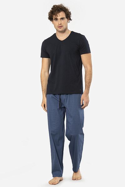 Cacharel V-Neck Short Sleeve T-Shirt and Pocket Plaid Bottom Pajama Suit