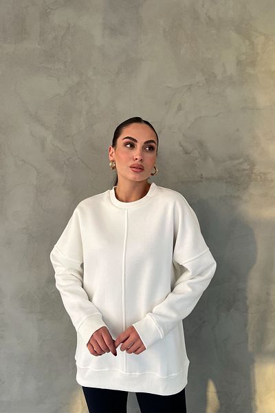 Seda Yalçın Atelier White Oversize Sweatshirt with Stitching Detail on the Front