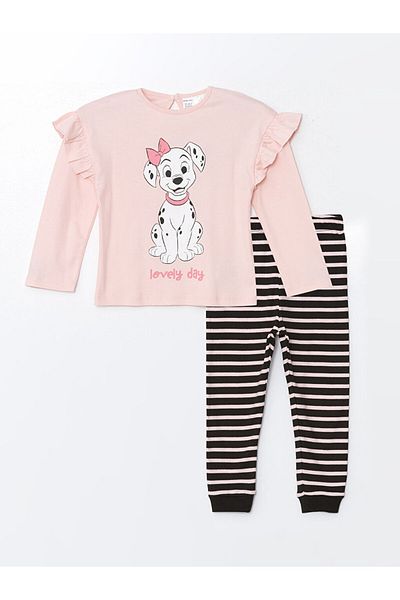LC Waikiki Lcw Baby - Pink Crew Neck, 101 Dalmatians Printed Baby Girl Pajamas Set
