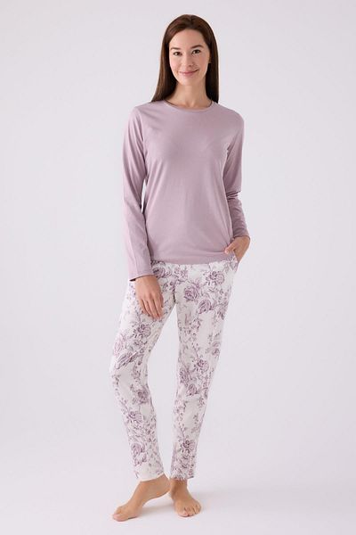 Arnetta Lilac Seasonal Pajama Set - Top and Bottom Floral Printed Long Sleeve