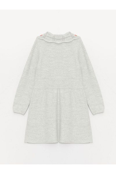 LC Waikiki Baby Collar Embroidered Long Sleeve Girl's Knitwear Dress