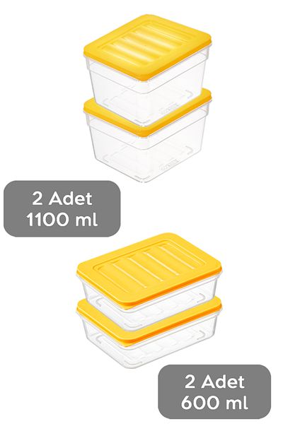 Meleni Home 4-Piece Refrigerator Organizer Set - Deep and Shallow Microwave Freezer Container, Yellow