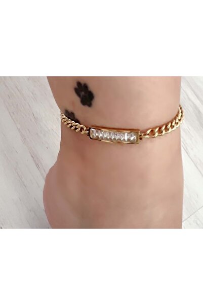 ACAR TAKI Gold Colored Stone Detailed Steel Anklet - Acr1529