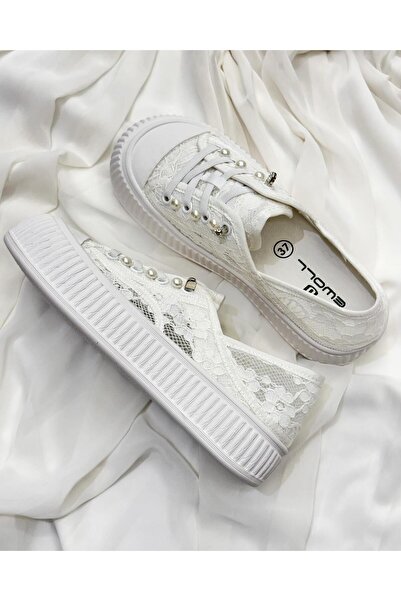 Zuum Keri Kore Stil Dantel Kadın Günlük Ayakkabı - Beyaz