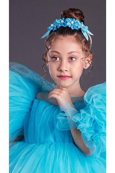 Mnk Baby&Kids Fustă Tutu Mâneci umflate Rochie de seară pentru fetiță încoronată Comotini Mnk0582 Turcoaz