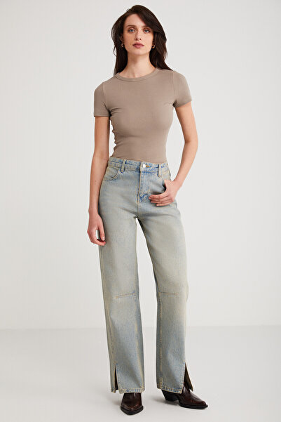 ETHIQUET Modest Evy Women's Cotton Slim Fit Slim Fit Crew Neck Short Sleeve Camisole Mink T-Shirt