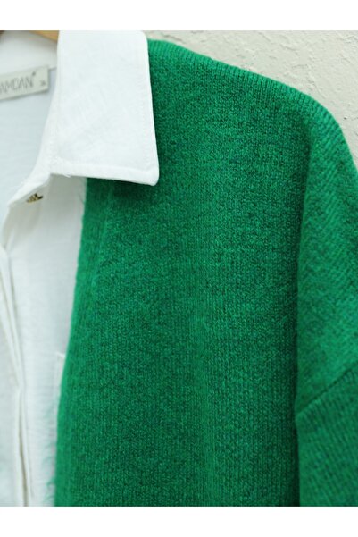 Modamorfo Knitted Cardigan with Pompom Sleeves and Skirt - Green