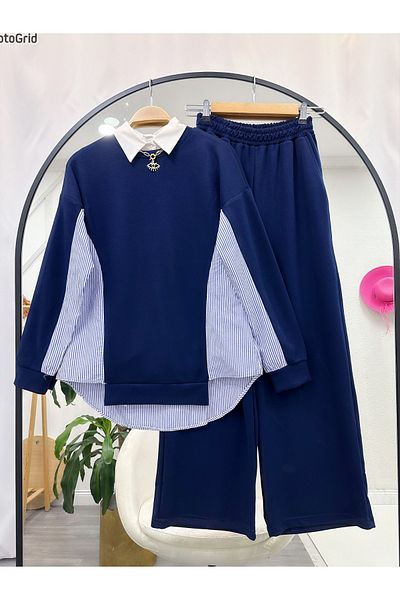YEDİLALE Striped Fabric Detailed Double Set