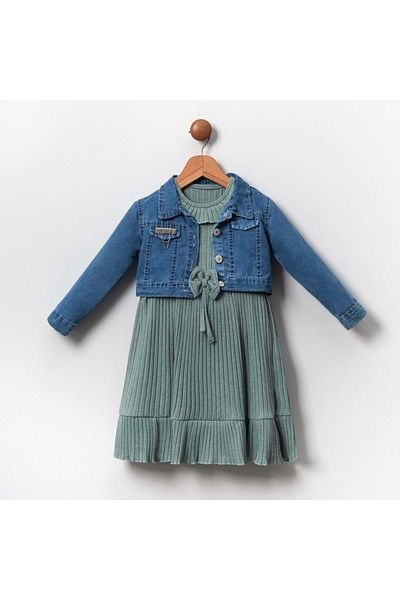 Mnk Baby&Kids Rochie Fata cu Jacheta Denim MNK2119 VERDE