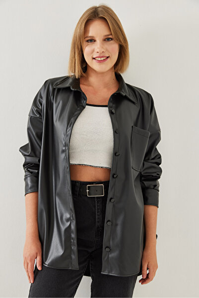 Bianco Lucci Γυναικείο δερμάτινο πουκάμισο με μονή τσέπη 60351178