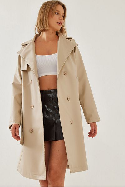 Bianco Lucci Damen-Trenchcoat aus langem Leder mit 6-Knopf-Gürtel 2246 60351180