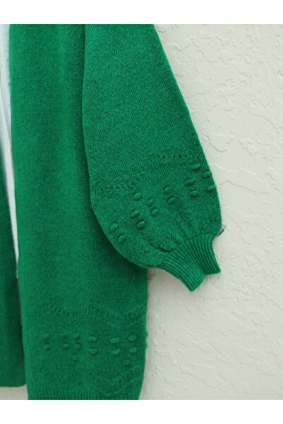 Modamorfo Knitted Cardigan with Pompom Sleeves and Skirt - Green