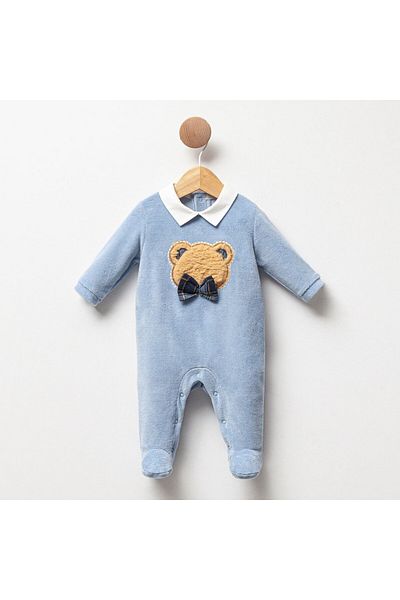 Cassiope Baby Boy Premium Bow Tie and Teddy Bear Velvet Jumpsuit