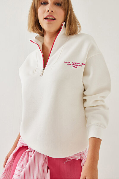 Bianco Lucci Hanorac oversize cu fermoar cu guler ridicat pentru femei 60351177