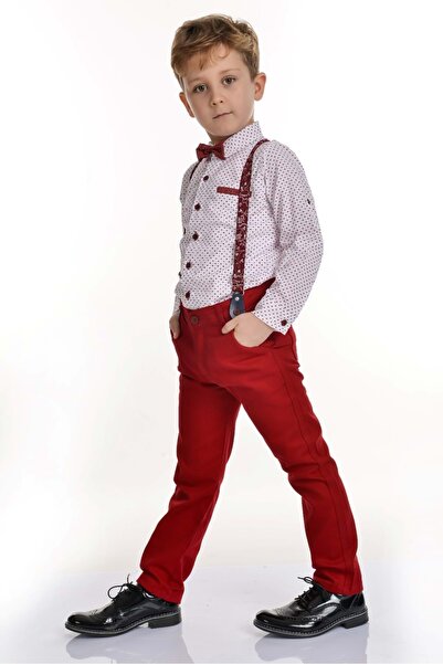 Mnk Кольоровий костюм для хлопчика з брюками та сорочкою БОРДОВИЙ