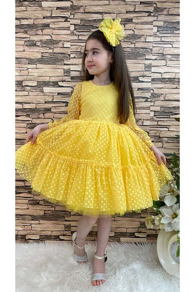 Mnk Girl's Lace Buckle Princess Dress - 0306 Yellow