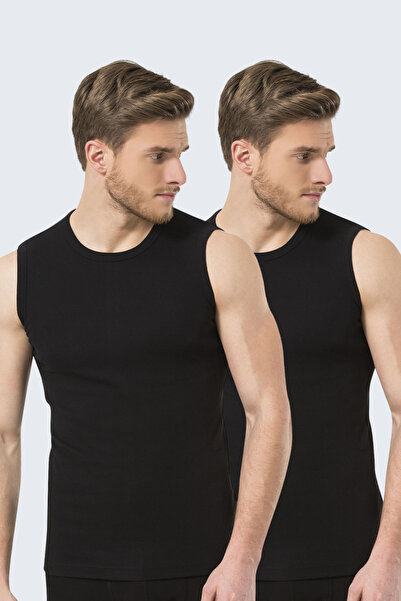 TÜREN Чорний чоловічий спортивний атлет - модель 134, набір з 2 штук, комір-стійка