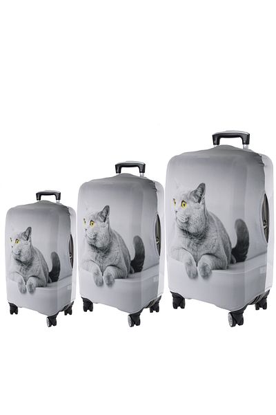 MY SARACİYE Saddler Luggage and Suitcase Cover Set - My Gray Cat 77, Large, Medium, and Cabin Size