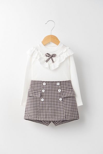 Banamio Janet Piti Checkered Ruffle Detailed Shorts Skirt Two-Piece Set