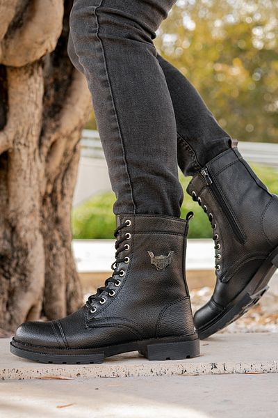 Freemax Water and Cold Proof Fur Zippered Non-Slip Rubber Sole Guaranteed Men's Boots Black