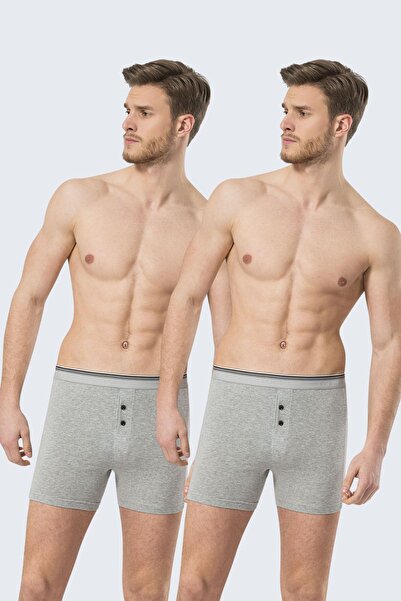 TÜREN 135 Boxeri cu nasturi din Lycra pentru bărbați, gri, pachet de 2