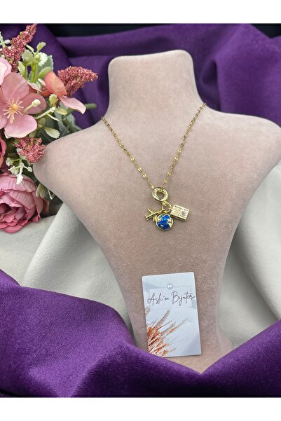 AWDOY Çelik Gold Happy Seyahat Valiz & Dünya Charmlı Kolye