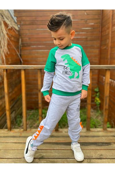 Mnk Baby&Kids Dinosaur Motif Two Thread Fabric Παιδική φόρμα MNK0564 GREEN