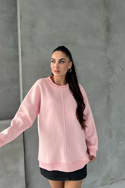 Seda Yalçın Atelier Pink Oversize Sweatshirt with Stitching Detail on the Front